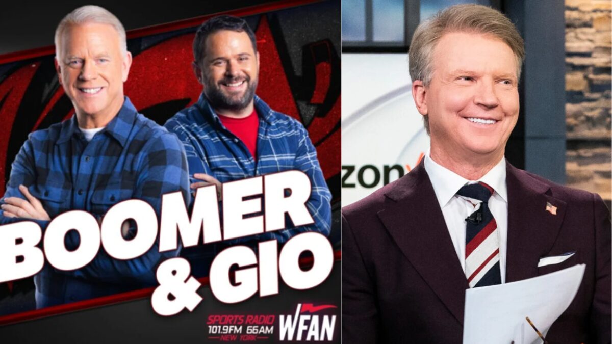 Graphic for Boomer & Gio on WFAN and a photo of Phil Simms