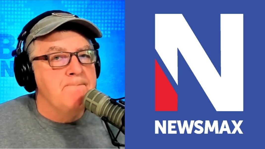 A photo of Rob Carson and the Newsmax logo