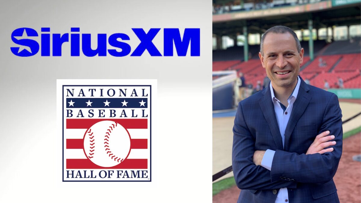 Logos for SiriusXM and the National Baseball Hall of Fame and a photo of JP Morosi