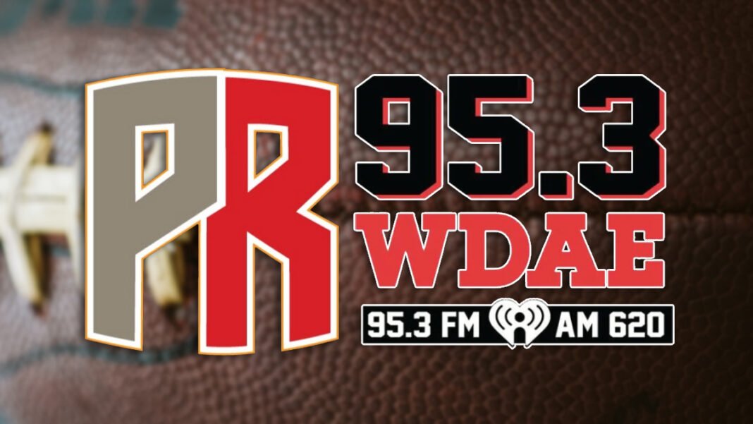 A photo of the Pewter Report logo and the 95.3 WDAE logo