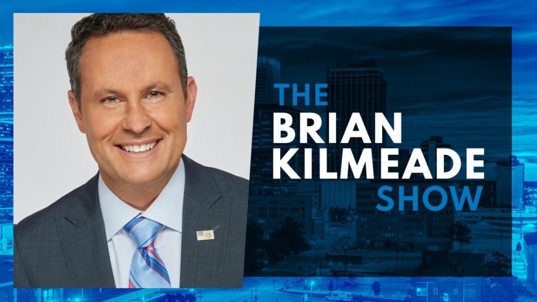 A photo of Brian Kilmeade and his radio show logo