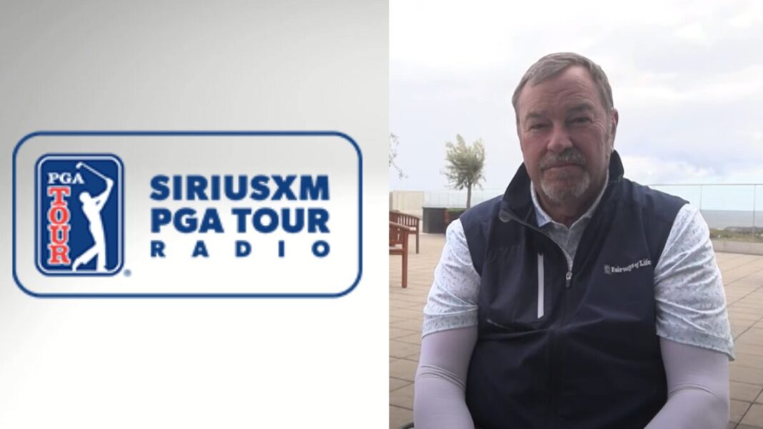 Logo for PGA Tour Radio on SiriusXM and a screengrab of Mark Carnevale