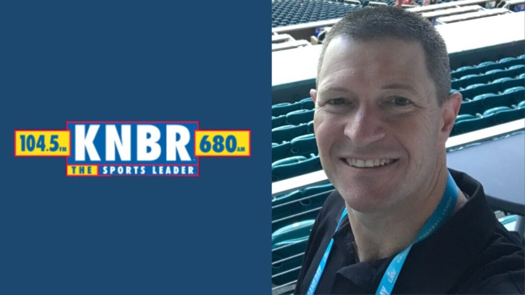 Logo for KNBR in San Francisco and a photo of new Program Director Mike Hohler