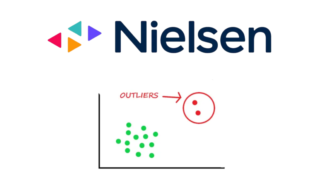 Logo for Nielsen and a graphic showing 'outliers'