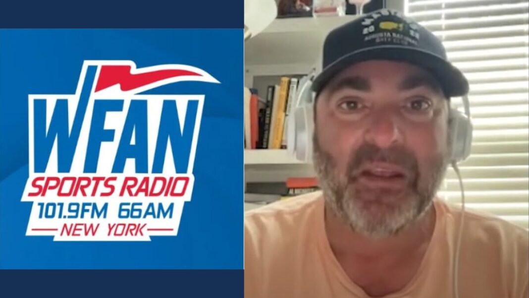 Logo for WFAN and a screengrab of Jon 'Stugotz' Weiner