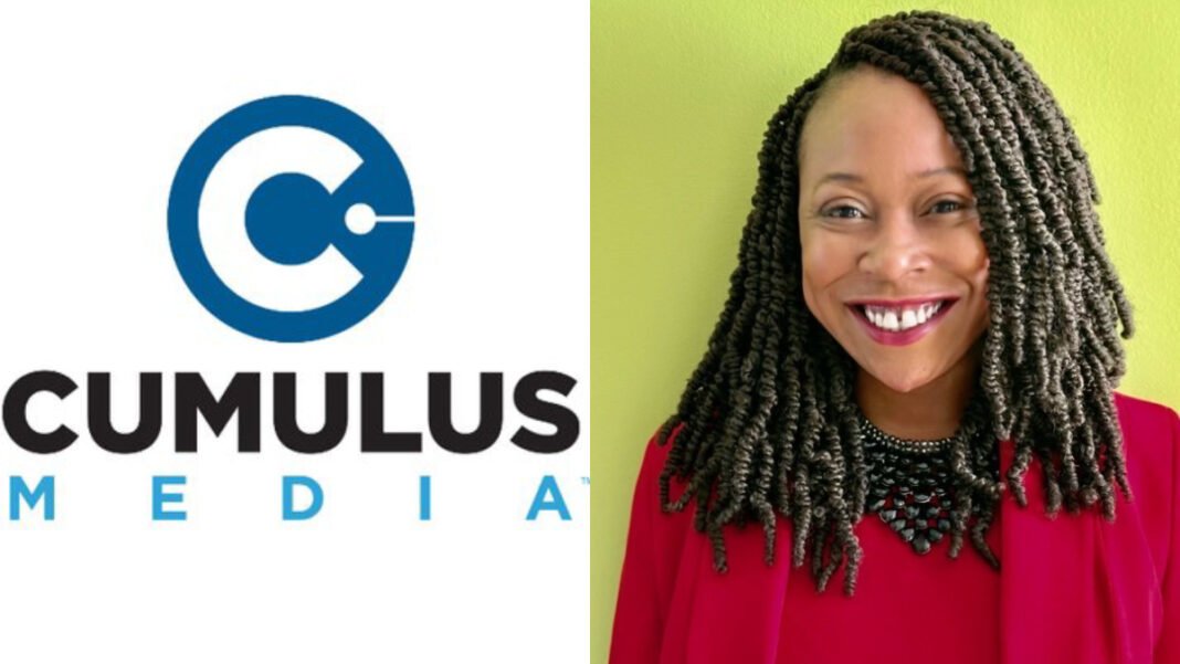 A photo of Tish Boden and the Cumulus Media logo