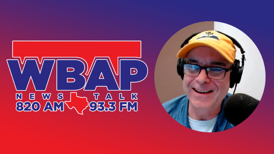 A photo of Casey Bartholomew and the WBAP logo