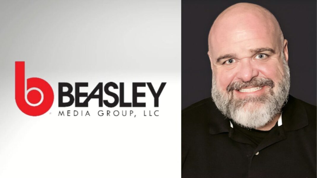 Logo for Beasley Media Group and a photo of David Snyder