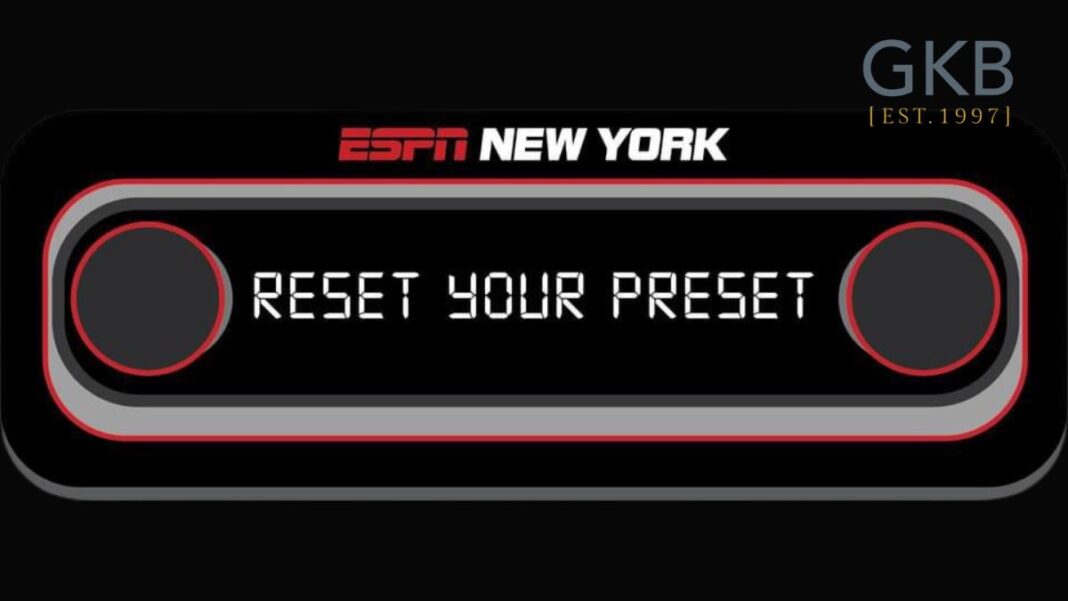 Graphic for ESPN New York's Reset Your Preset campaign and a logo for Good Karma Brands