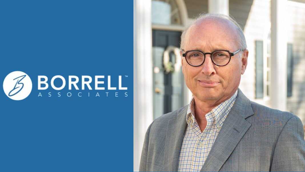 A photo of Gordon Borrell and the Borrell Associates logo