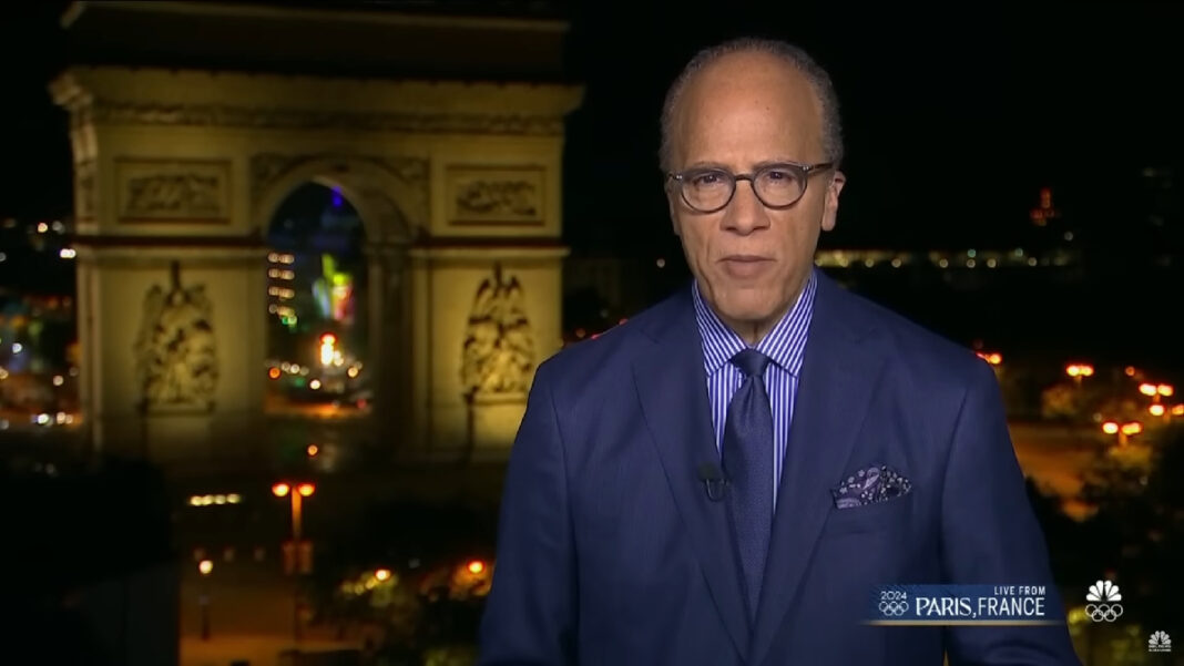 A photo of Lester Holt anchoring from Paris