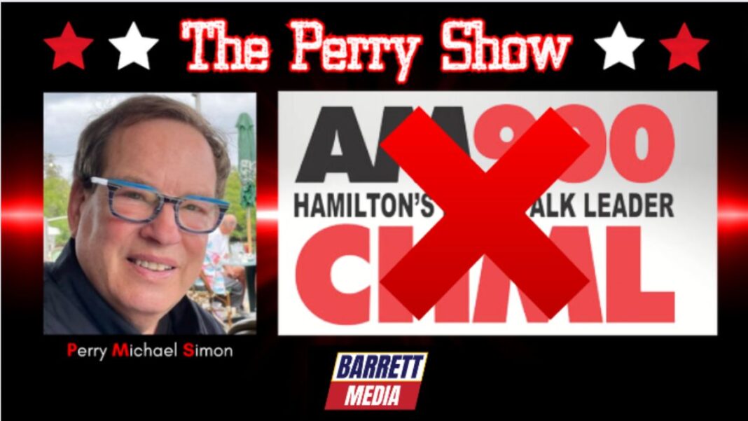 Graphic for The Perry Show column with Perry Michael Simon on CHML Radio shutting down