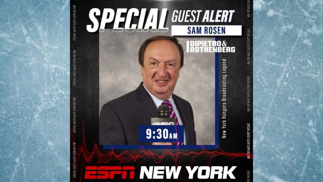 Graphic showing Sam Rosen appearing as a guest on ESPN New York