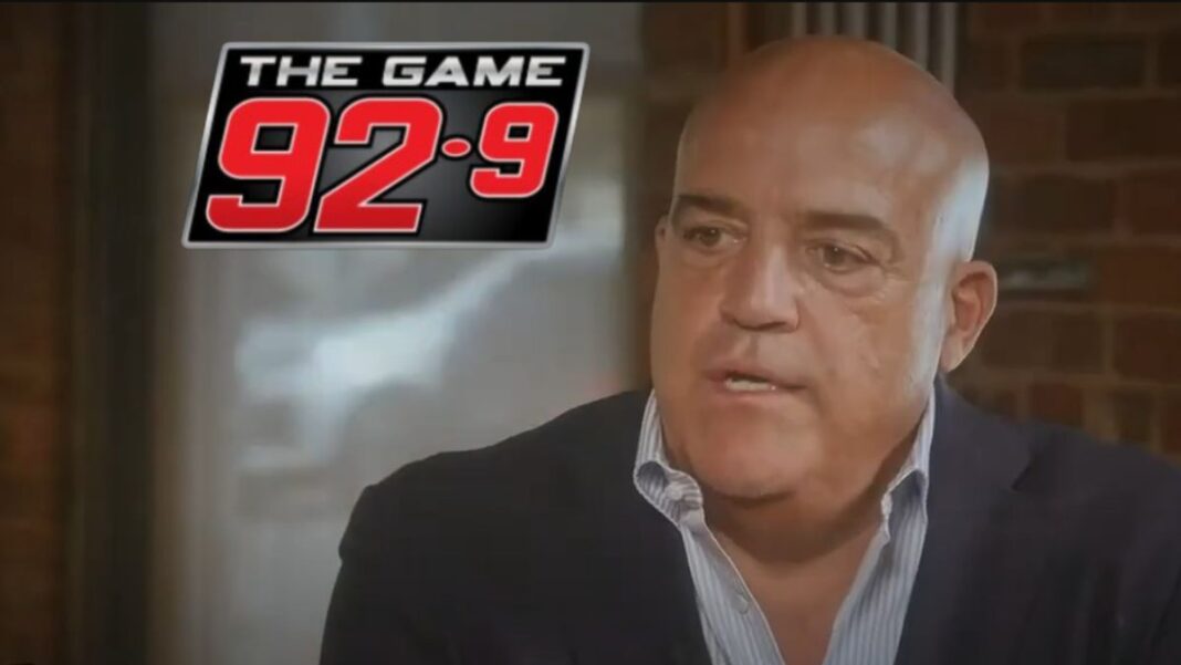 Logo for 92.9 The Game ad a screengrab of Steak Shapiro