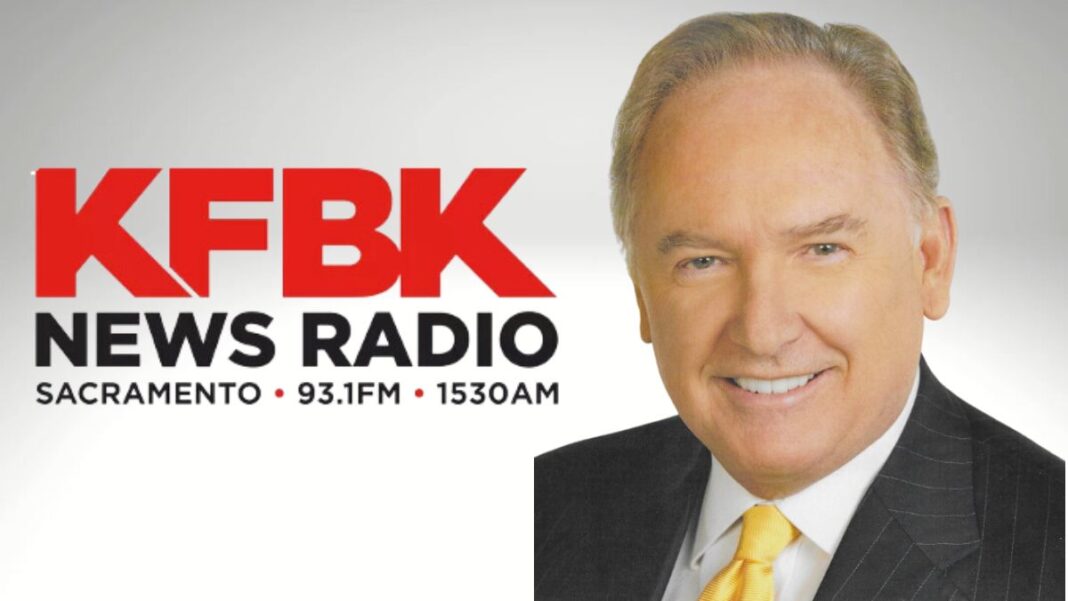 Logo for KFBK and a photo of host Tom Sullivan