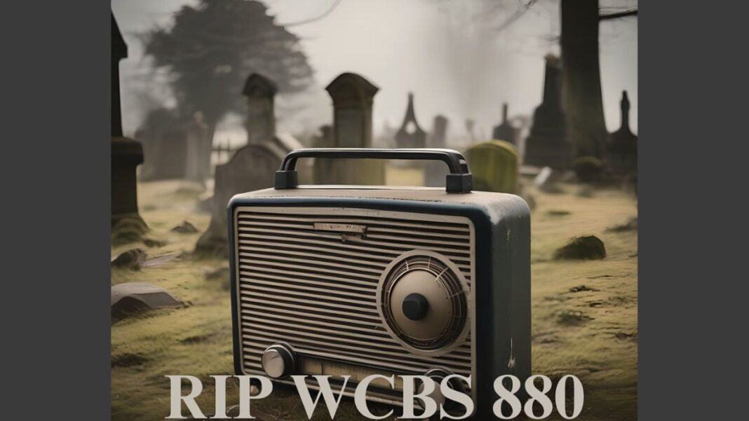 AI generated image of a graveyard and the words RIP WCBS 880