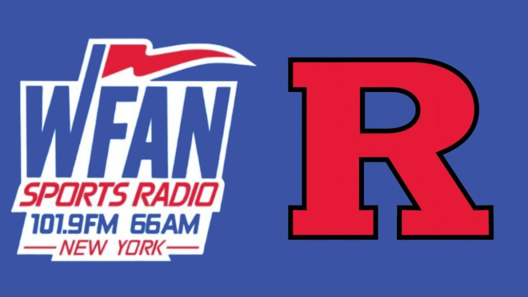 Logos for WFAN and Rutgers