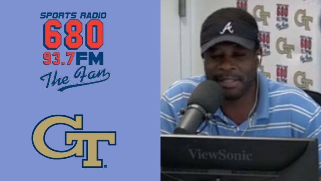 Screengrab of Joe Hamilton and logos for 680 The Fan and Georgia Tech