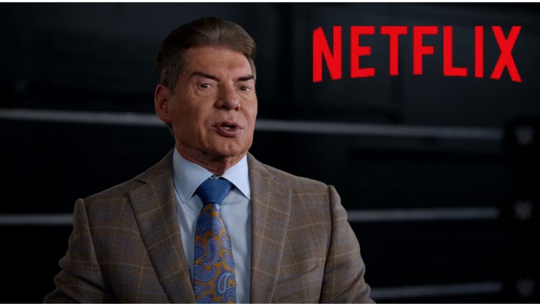 Screengrab of Vince McMahon and a Netflix logo