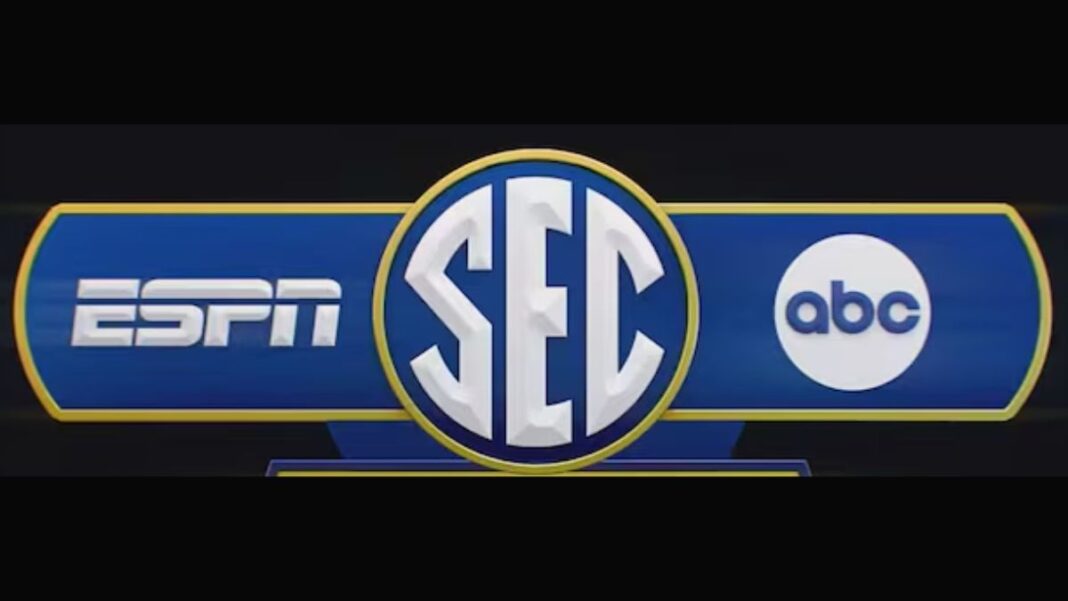 Logos for ESPN, ABC and the SEC