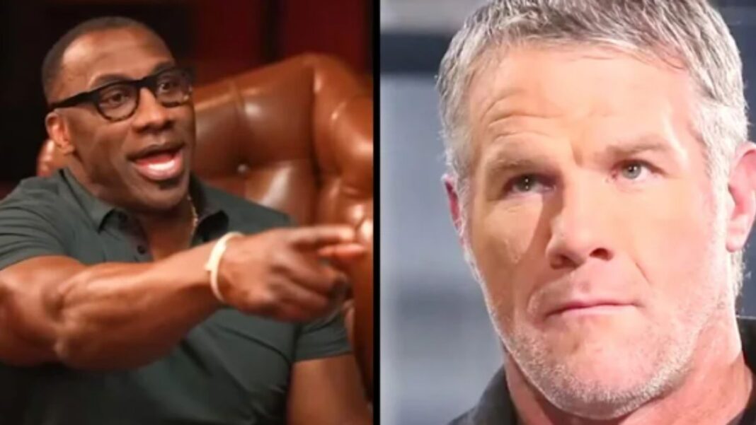 Screengrab of Shannon Sharpe and Brett Favre