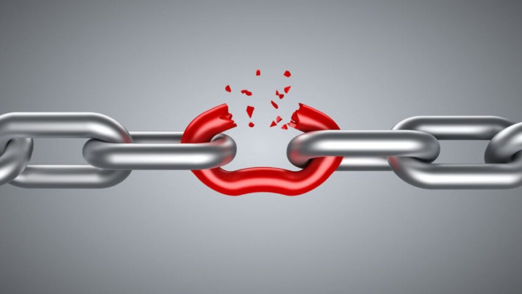 Graphic depicting a broken chain link