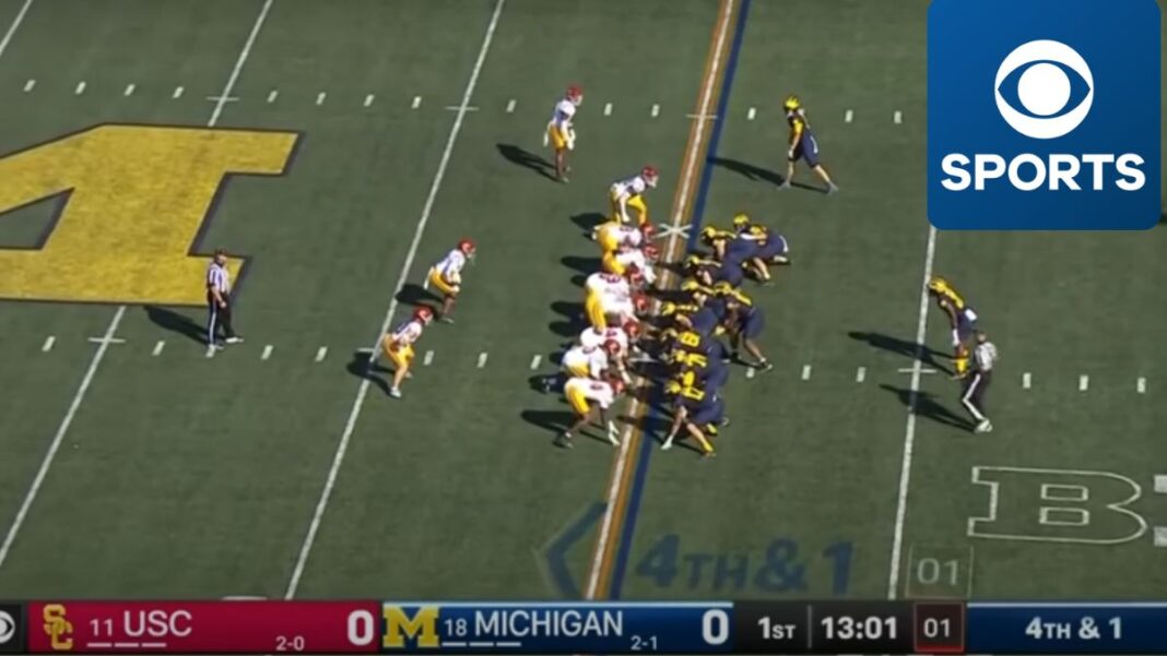 Screengrab of USC-Michigan on CBS