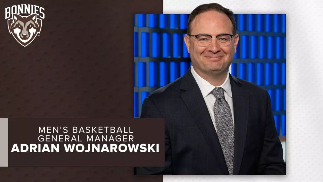 Graphic announcing Adrian Wojnarowski as the new GM for St. Bonaventure Basketball