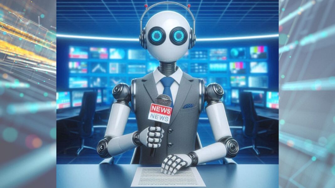 Graphic showing the news being delivered by a robot