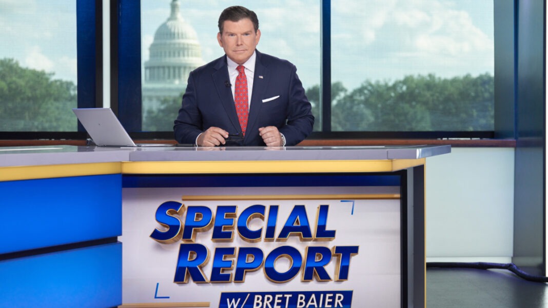 A photo of Bret Baier at the Special Report desk on Fox News