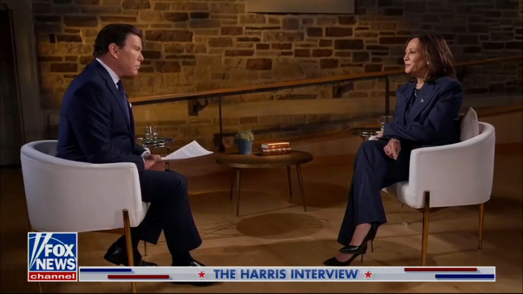 A photo of Vice President Kamala Harris and Bret Baier