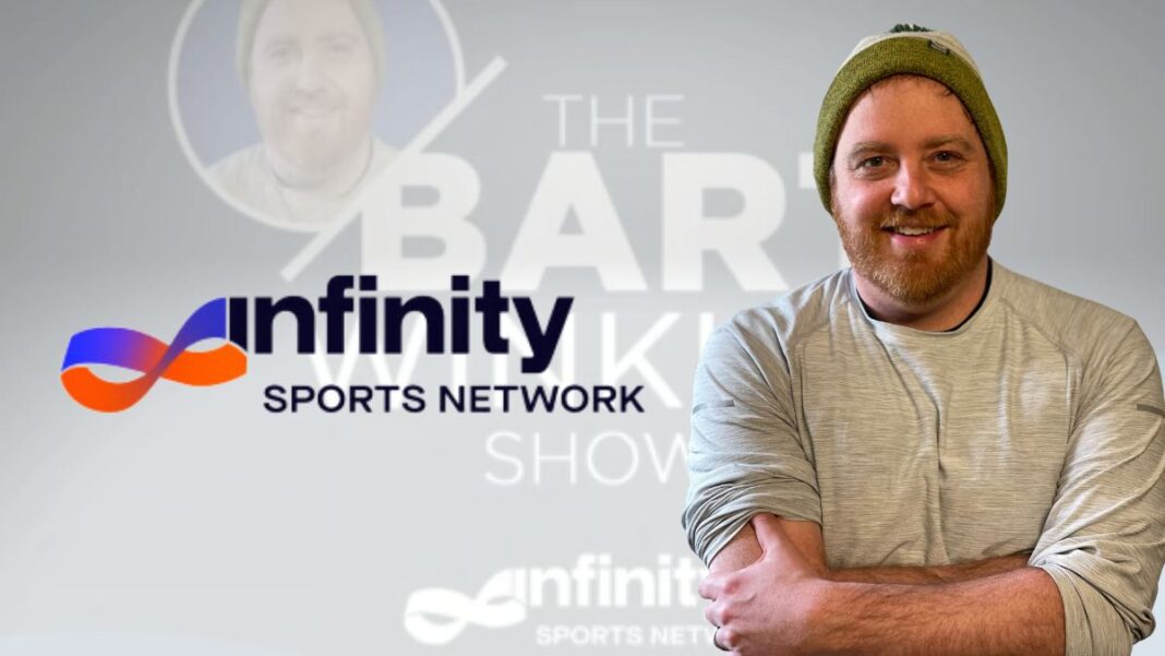 Logo for Infinity Sports Network and a photo of host Bart Winkler