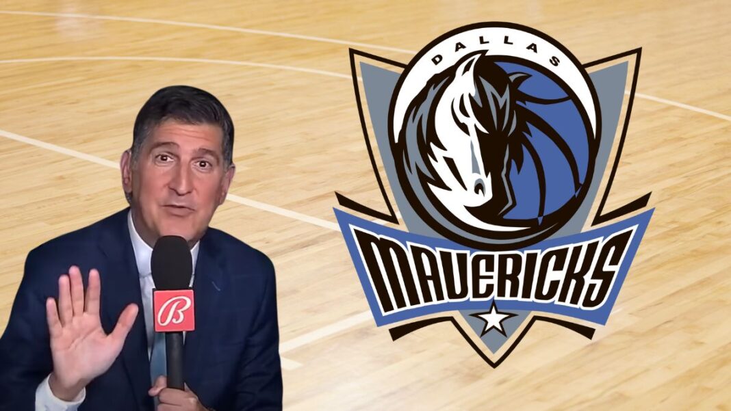 Logo for the Dallas Mavericks and a photo of Brian Dameris