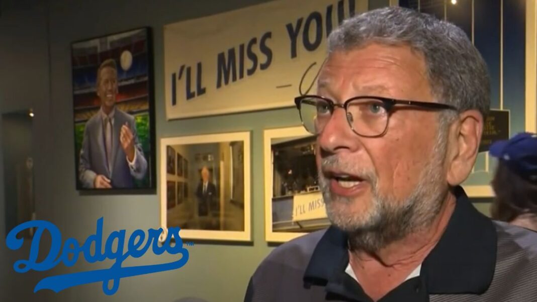 Screengrab of Charley Steiner and an LA Dodgers logo