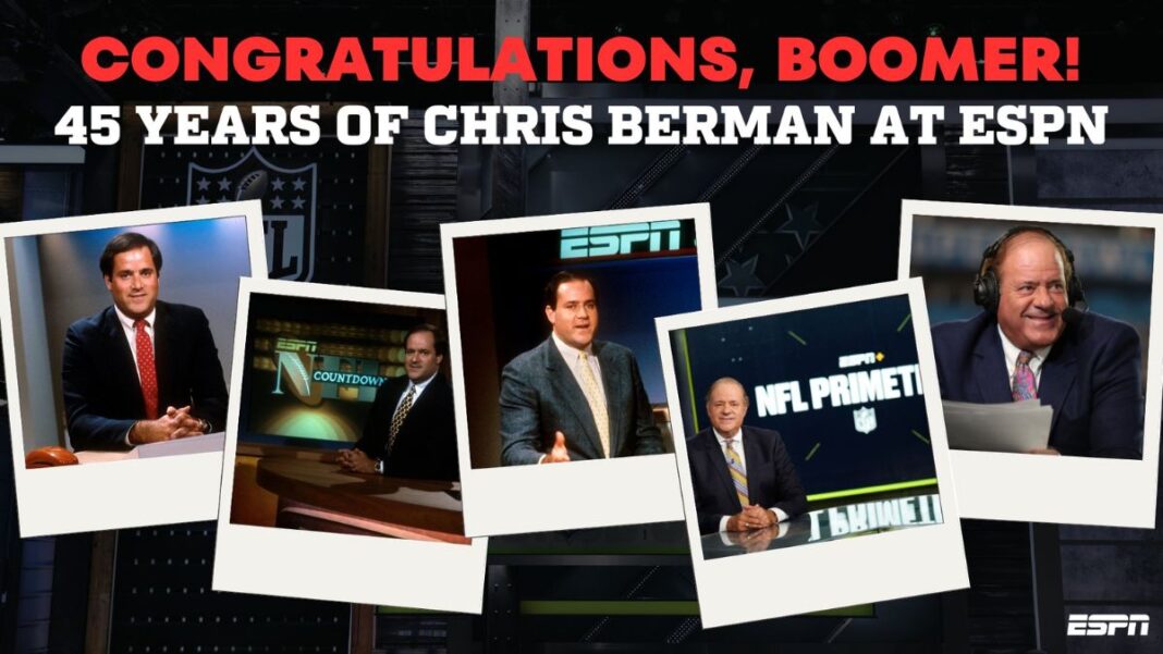 Graphic celebrating 45 years of Chris Berman at ESPN