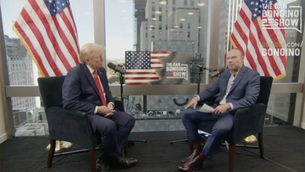 A photo of Dan Bongino interviewing Donald Trump