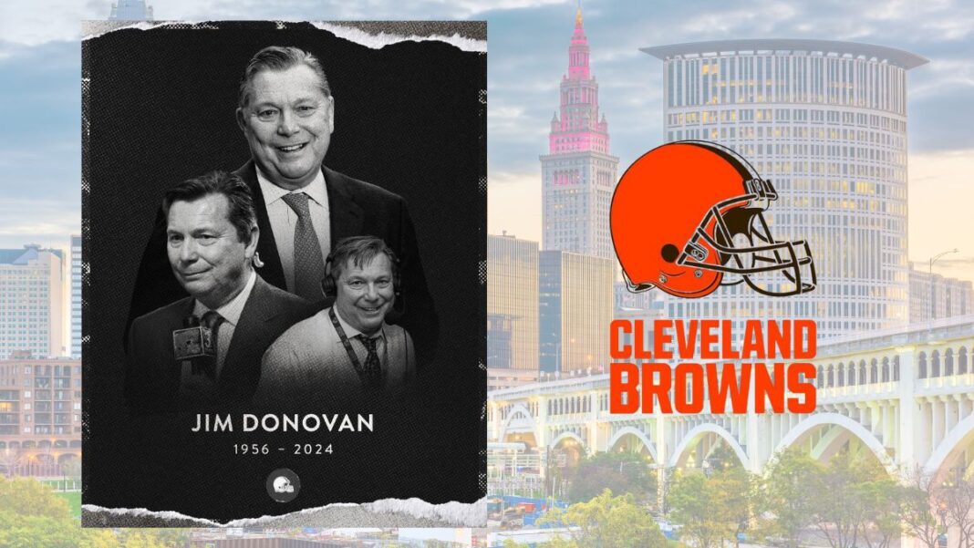 Graphic for the passing of Jim Donovan and a Cleveland Browns logo