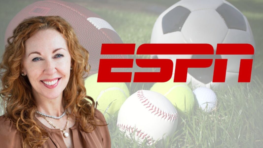 Logo for ESPN and a photo of Jo Fox