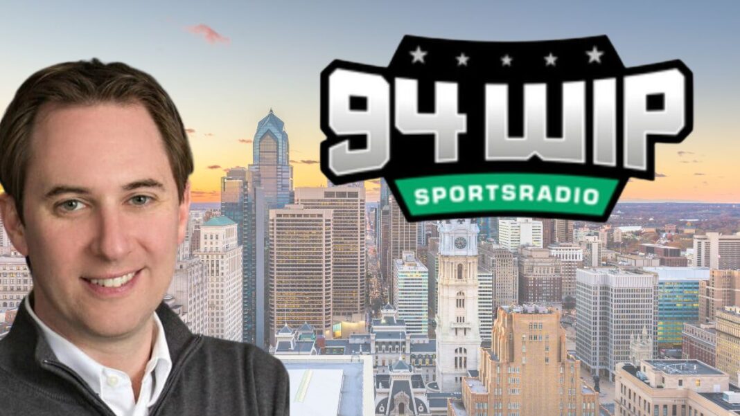 logo for 94WIP and a photo of Joe DeCamara