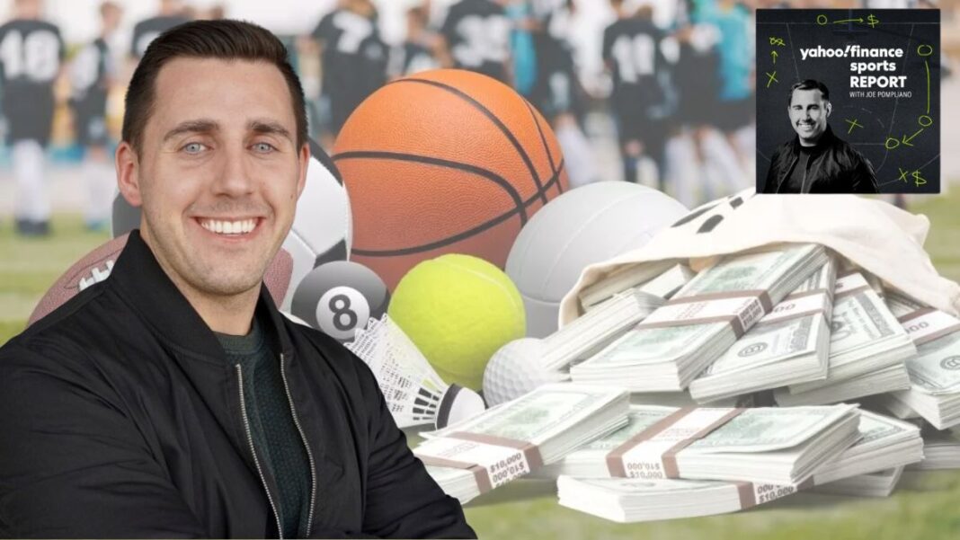 Photo of Joe Pompliano and a graphic for his podcast