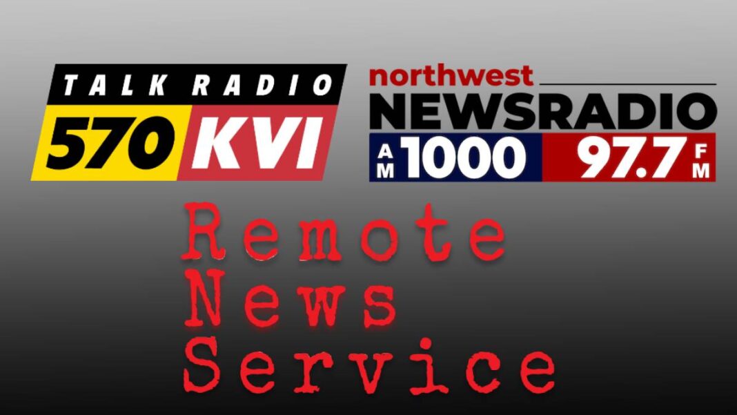 A photo of the logos for 570 KVI, Northwest NewsRadio, and Remote News Service