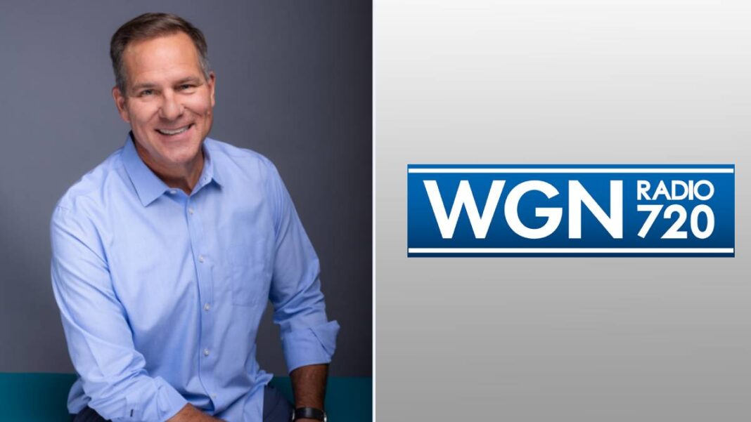 A photo of Lou Manfredini and the WGN Radio logo