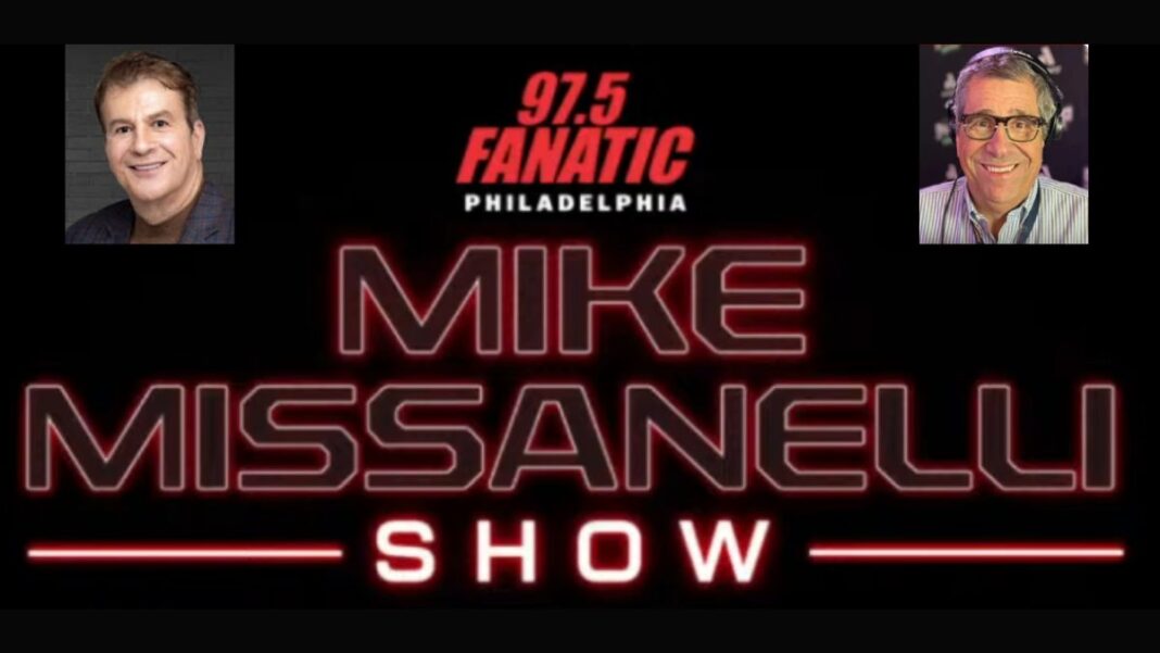 Logo for The Mike Missanelli Show and photos of Mike Missanelli and Angelo Cataldi