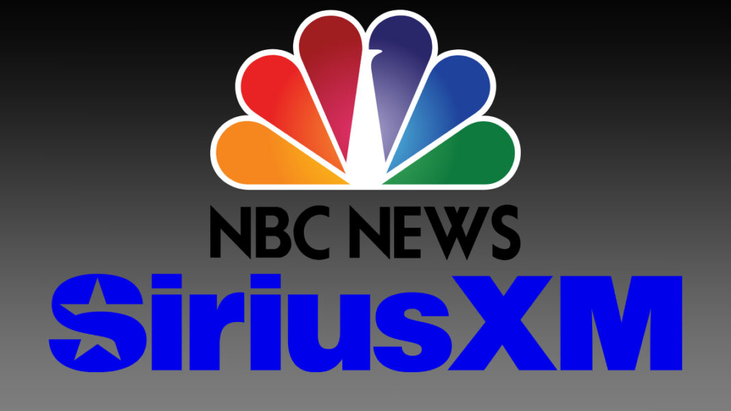 A photo of the NBC News and SiriusXM logos