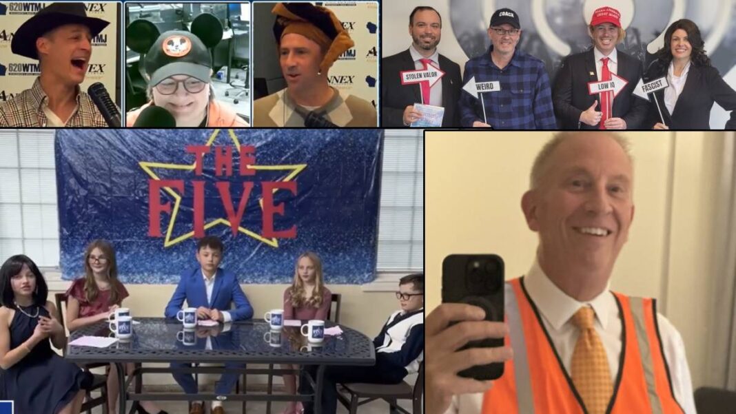 A collage of news media members dressed up on Halloween