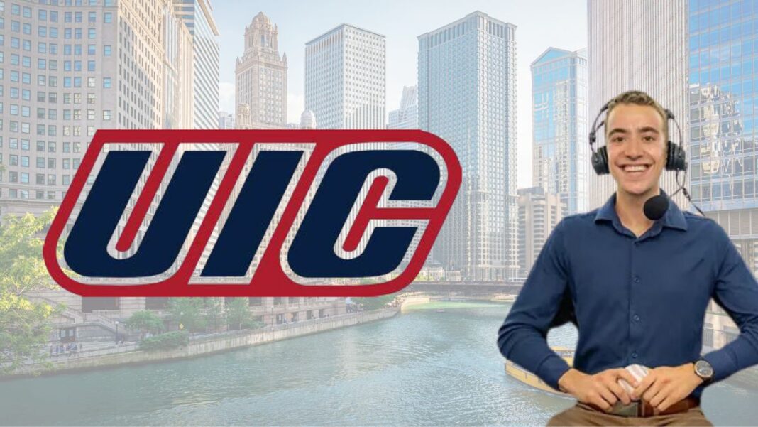 University of Illinois-Chicago logo and a photo of Sam Brief