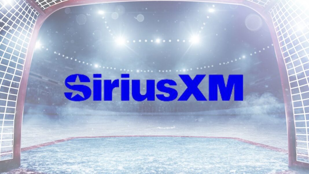 Logo for SiriusXM over an ice hockey rink