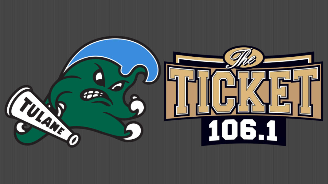 A photo of Tulane and the The Ticket 106.1 logo