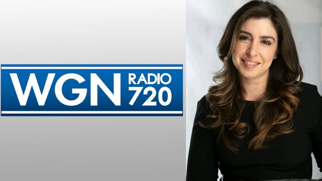 A photo of Vikki Kokuzian and the WGN Radio logo