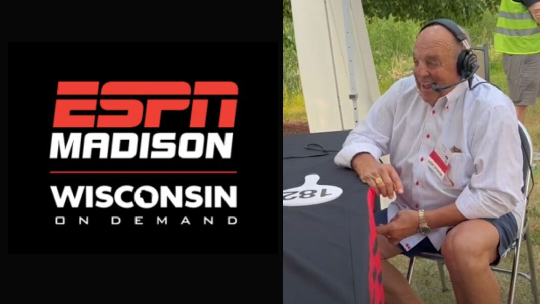 Logo for ESPN Madison and a screengrab of Barry Alvarez